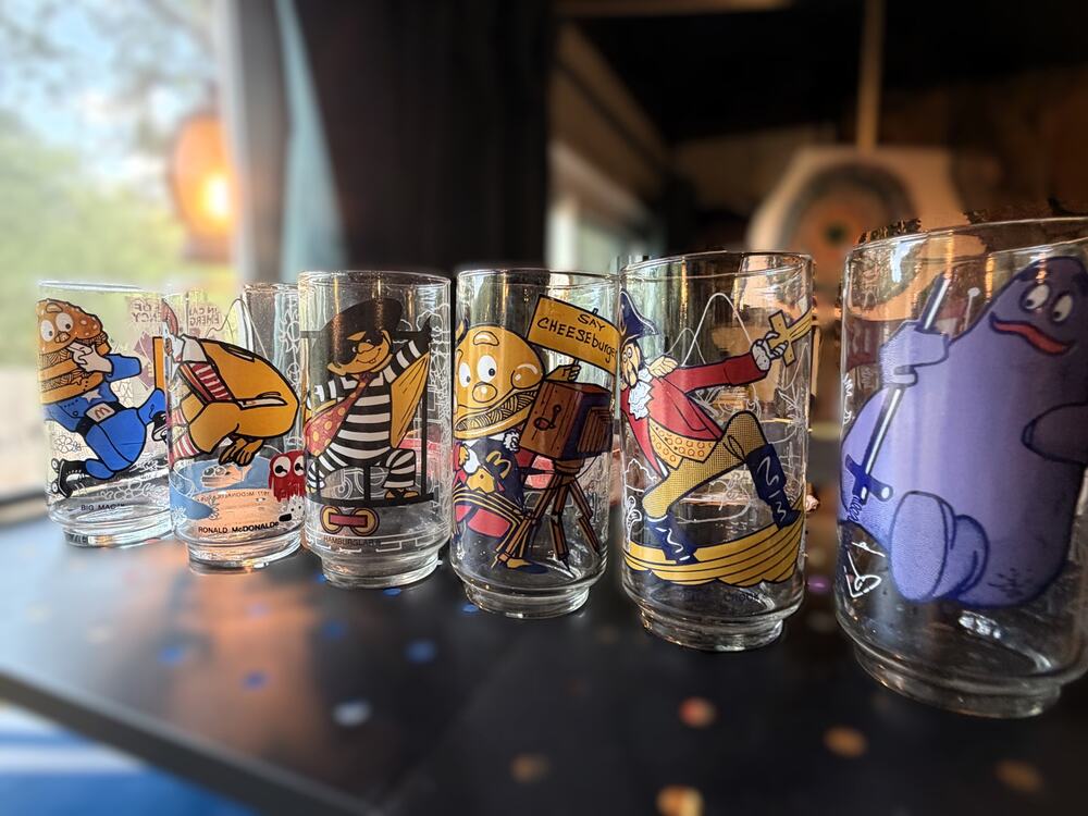 VINTAGE Complete Set of 6 1977 McDonald's McDonaldland Action Series Glasses